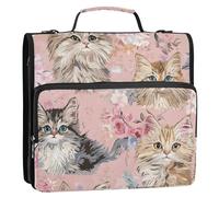Maine Coon Cats Or rose 3,8 cm 3 anneaux Fermeture éclair Organiseur avec poignée Multi-poches Portfolio portable pour étudiant intermédiaire
