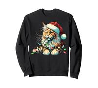 Maine Coon Chat à mâcher Lumière de Noël Noël Vacances Drôle Mignon Sweatshirt