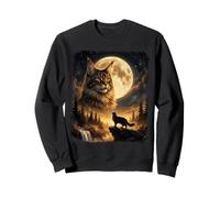 Maine Coon Trois Loups Lune Nature Forêt Majestueuse Sweatshirt