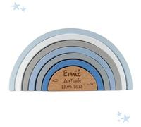 Mainely Cadeau de baptême arc-en-ciel bleu I Cadeau de baptême I Gravé I Arc-en-ciel avec nom et dates de baptême I Cadeau de baptême personnalisé