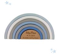 Mainely Cadeau de naissance arc-en-ciel bleu I Cadeau de naissance I Gravé I Arc-en-ciel avec nom et dates de naissance I Cadeaux personnalisés pour bébé garçon
