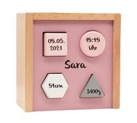 Mainely Label Label - Jeu de construction en bois rose - Personnalisable avec nom imprimé - Jouet de motricité à partir de 12 mois - Jouet éducatif et cadeau pour bébés et tout-petits