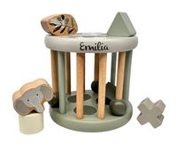 Mainely Personnalisable Jeu de tri en Forme de Roue Vert Olive - Apprentissage des Formes & motricité Fine - pour bébés dès 12 Mois - personnalisé avec prénom - Label Label
