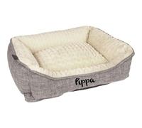 Mainely Personnalisable Panier pour Chien Zupo Rectangulaire S Gris (50×40×16 cm) - Doux en Peluche & Housse Amovible - pour Petits Chiens - personnalisé avec prénom - Petslino