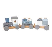 Mainely Personnalisable Train en Bois empilable Bleu - développe la motricité Fine & l’Imagination - dès 18 Mois - personnalisé avec prénom & Date de baptême - Label Label