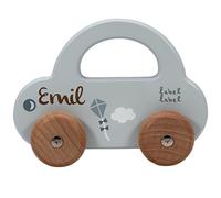 Mainely Personnalisable Voiture en Bois (Bleu) - Robuste & Roule silencieusement - pour Enfants dès 12 Mois - personnalisée avec prénom & données de Naissance - Label Label