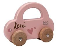 Mainely Personnalisable Voiture en Bois (Rose) - Robuste & Roule silencieusement - pour Enfants dès 12 Mois - personnalisée avec préno - Label Label