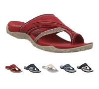 MAINPICK Sandales orthopédiques pour femme avec soutien de la voûte plantaire, tongs avec anneau d'orteil, Rouge, 37 EU