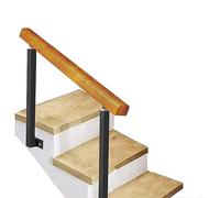 Mains courantes à 3 marches pour marches extérieures à montage latéral, rampe d'escalier en fer forgé noir barre de support de sécurité antidérapante main courante en bois avec 2 piquets réglables ( C