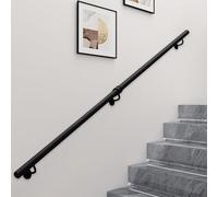 Mains courantes de rampe d'escalier moderne | Supports de main courante d'escalier en métal noir de 5ft/6ft/7ft/8ft/10ft pour intérieur et extérieur | Barre de maintien murale de sécurité(280cm)