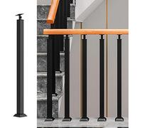 Mains courantes en bois, Poteau de rampe d'escalier en fer noir avec support à 270 degrés, 29,5 37,4 pouces, intérieur et extérieur(A 95cm/37.4in)