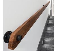 Mains courantes en bois pour escaliers, Rampe d'escalier antidérapante avec supports, de barre d'appui de sécurité pour les personnes âgées et les enfants, pour couloir villa loft (Brown, 220cm)