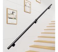 Mains courantes modernes pour escaliers, Rampes d'escalier de 30 cm à 600 cm, en fer galvanisé industriel, Kit de support de rampe murale pour intérieur et extérieur - Noir(400cm)