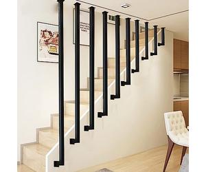 Mains courantes pour escaliers intérieurs, main courante d'escalier en fer forgé Rambarde montée au plafond Garde-corps d'escalier en forme de L Poignée de soutien de sécurité industrielle noire ( Siz