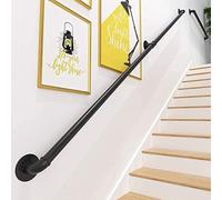 Mains Courantes pour Escaliers Kit complet de rampe d'escalier en fer forgé noir de 1, 2, 3, 4, 5, 6 mètres, rampe d'escalier, intérieur et extérieur, pour loft, personnes âgées, rampe antidérapante