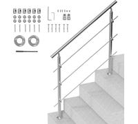 Mains courantes VEVOR pour escaliers extérieurs, longueur 47,2 pouces, 3 barres transversales, kit de main courante d'escalier, rampe de transition en acier inoxydable avec kit de montage, mains coura
