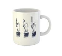 Mains, Couverts, Cuillère, Fourchette Et Couteau, Dessin Vintage Mug Drôle Tasse À Thé Céramique Tasse À Café Idée Cadeau Pour Anniversaire Noël Bureau 330Ml