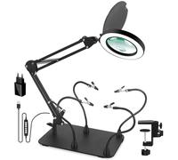 Mains d'aide à souder, 2 en 1 Lampe Loupe avec Lumière et Support, Lampe de Bureau 5X 10X avec Troisième Main, Main de soudage Loupe de soudage à pour Lecture, Réparation, Artisanat