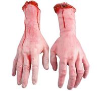 Mains d'Halloween 1 paire de 11,8 pouces de fausse main coupée, parties du corps ensanglantées d'horreur, parties du corps d'Halloween en vinyle pour décoration de maison hantée d'Halloween, fausses p