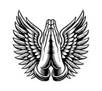 mains en prière avec des ailes dans un style de gravure sur bois Stickers muraux en vinyle 42x44.4cm Embellissement mural Noir