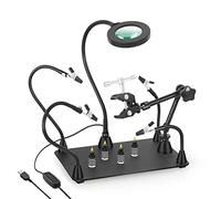 Mains secourables, troisième main à souder, support de carte de circuit imprimé avec lampe loupe 3X LED, support de pistolet à air chaud, bras métalliques flexibles et base robuste