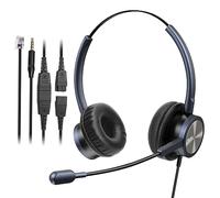 Mairdi Casque de téléphone avec microphone antibruit, casque d'appel binaural de bureau avec RJ11 et jack 3,5 mm pour téléphones fixes