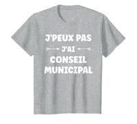 Mairie Citation Humour J'peux Pas J'Ai Conseil Municipal T-Shirt, Enfant, Gris Chiné, 8 Ans