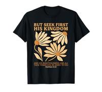 mais Cherchez d'abord Son Royaume Boho Flowers Christian Jesus T-Shirt