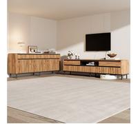 Maisentiel Ensemble meuble TV 180 cm et buffet 160 cm décor bois naturel, accents noirs, style contemporain