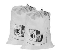 Maishijie Lot de 2 sacs à linge robustes en toile de coton, 45 x 65 cm, très durables, sacs de rangement pour jouets, vêtements sales, cordon de serrage avec cordon de serrage (Blanc)