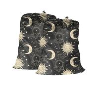 Maishijie Lot de 2 sacs à linge robustes en toile de coton, 45 x 65 cm, très durables, sacs de rangement pour jouets, vêtements sales, cordon de serrage avec cordon de serrage (Gris Foncé)