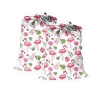 Maishijie Lot de 2 sacs à linge robustes en toile de coton, 45 x 65 cm, très durables, sacs de rangement pour jouets, vêtements sales, cordon de serrage avec cordon de serrage (Flamingo)
