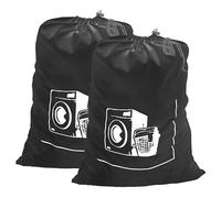 Maishijie Lot de 2 sacs à linge robustes en toile de oxford tissu, 50 x 70 cm, très durables, sacs de rangement pour jouets, vêtements sales, cordon de serrage avec cordon de serrage (Noir)