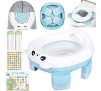 MAISITOO Pot Pliable pour Bébé - Toilette d'apprentissage 3-en-1 avec Sacs Jetables, Sac de Rangement, Autocollants & Design Anti-Dérapant - Chaise d’appoint pour Enfants en Voyage (Bleu)
