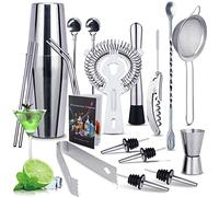 MAISITOO Shaker à Cocktail en INOX 750ML/600ML Professionnel Kit,20 Pièces Shaker Cocktail Set,Kit Barman avec Accessoires,Ensemble-Cadeau,Outil de Bar,avec Recette