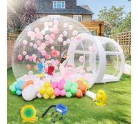 Maison à bulles gonflable transparente avec tunnel - 360 ° PVC panoramique - Avec souffleur et pompe pour s'amuser en plein air