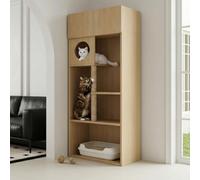 Maison à Chat en Bois Moderne Salon avec Griffoir en Jute,Étagères Ouvertes | 80x45x193cm,Villa à Chat Chêne,Meuble à Litière,Cage à Chat avec Niche Ronde,Rangement Grande Capacité,Appartement,Nordique