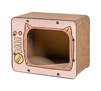 Maison à chat en carton ondulé en forme de TV | 40 x 22 x 31 cm, grand grattoir en carton, protection des meubles, enrichissement, jeu, exercice, ennui, chatons, petits animaux à l'intérieur