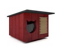 Maison à Chat Extérieur Chalet Acajou Grotte Hiver Isolé Bois 56x47cm 8658