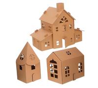 Maison à Colorier en Carton pour Garçon Fille, Lot de 3 Mini Maisons | Carton Ondulé Khaki, Assemblage Colle et Crayons, Activités Créatives en Classe la Maison