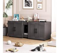 Maison à litière en bois pour 2 chats - Meuble de litière caché pour chat - Design fermé - Grande armoire de toilette - Solution de litière pour chat d'intérieur
