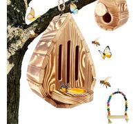 Maison à papillons en bois en forme de larme pour jardin, habitat et mangeoire à papillons à suspendre avec corde, pour décoration de jardin, hôtel (1 pièce)