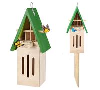 Maison à papillons et distributeur de nourriture pour le jardin, hôtel à insectes résistant aux intempéries avec piquet en bois, maison à bourdons, à suspendre au mur ou à l'arbre
