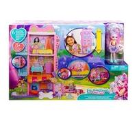 Maison appartement enchantimals 3 etages 6 espaces de jeu - avec poupee chiot accessoires - set jouet + carte animaux