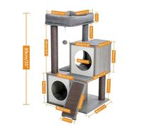Maison Arbre à Chat, Centre d'Activité Multi-étages, Double Caverne Câline et Plateforme Douce, AMT0014GY-Btraduireenfrançaiscommeimagetout enconservant la structure et le sens originaux pour les locu