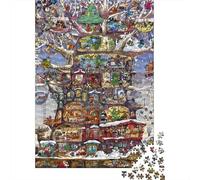 Maison Arbre de Noël 1000 Morceaux Papier Écologique Casse-tête Amateurs Puzzle Entraînement Cérébral Niveau Difficulté Équilibré Divertissement 52x38cm/1000pcs