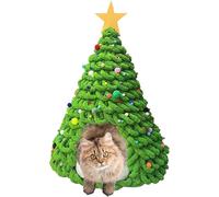 Maison Arbre de Noël pour Chat,Ensemble Matériel Cabane Litière Chat - Maison Tente Douillette Hivernale pour Chats Chiens Famille,Lit pour chat en forme d'arbre de Noël fait à la main, paquet de maté