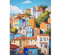 maison architecture Peinture Numéro Adulte, avec Pinceaux et Couleurs Acryliques, Relaxation, Loisirs Créatifs Adultes, Sctivité Manuelle Adulte, Décoration Salon Maison Sans Châssis 80x100cm m5g-627