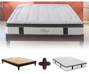 Maison Aubertin - Ensemble Matelas Sommier Altesse 180x200, Ép 57, à Mémoire de Forme Haute Densité 55 kg/m³, Mousse à Cellules Ouvertes, Lit en Bois Massif, 2 Personnes
