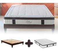 Maison Aubertin - Ensemble Matelas Sommier Altesse 200x200, Ép 57, à Mémoire de Forme Haute Densité 55 kg/m³, Mousse à Cellules Ouvertes, Lit en Bois Massif, 2 Personnes